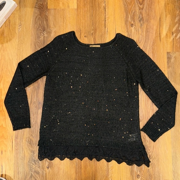 Katsumi Anthropologie Sweaters - Katsumi Anthropologie Black Shimmer Sequin Sweater w/Keyhole Back (Size: M)